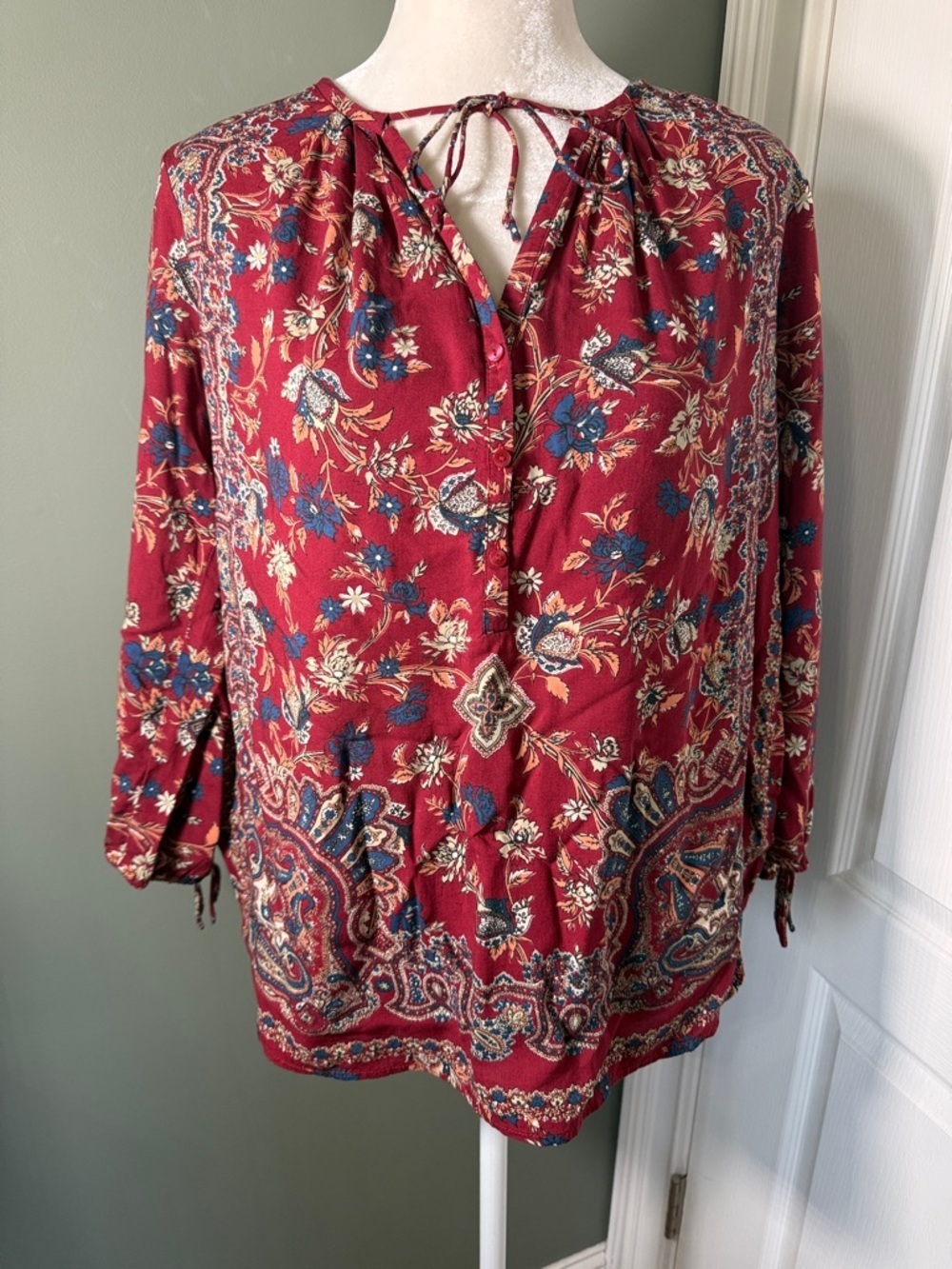 Lucky Brand Boho Paisley Floral Blouse Size Medium